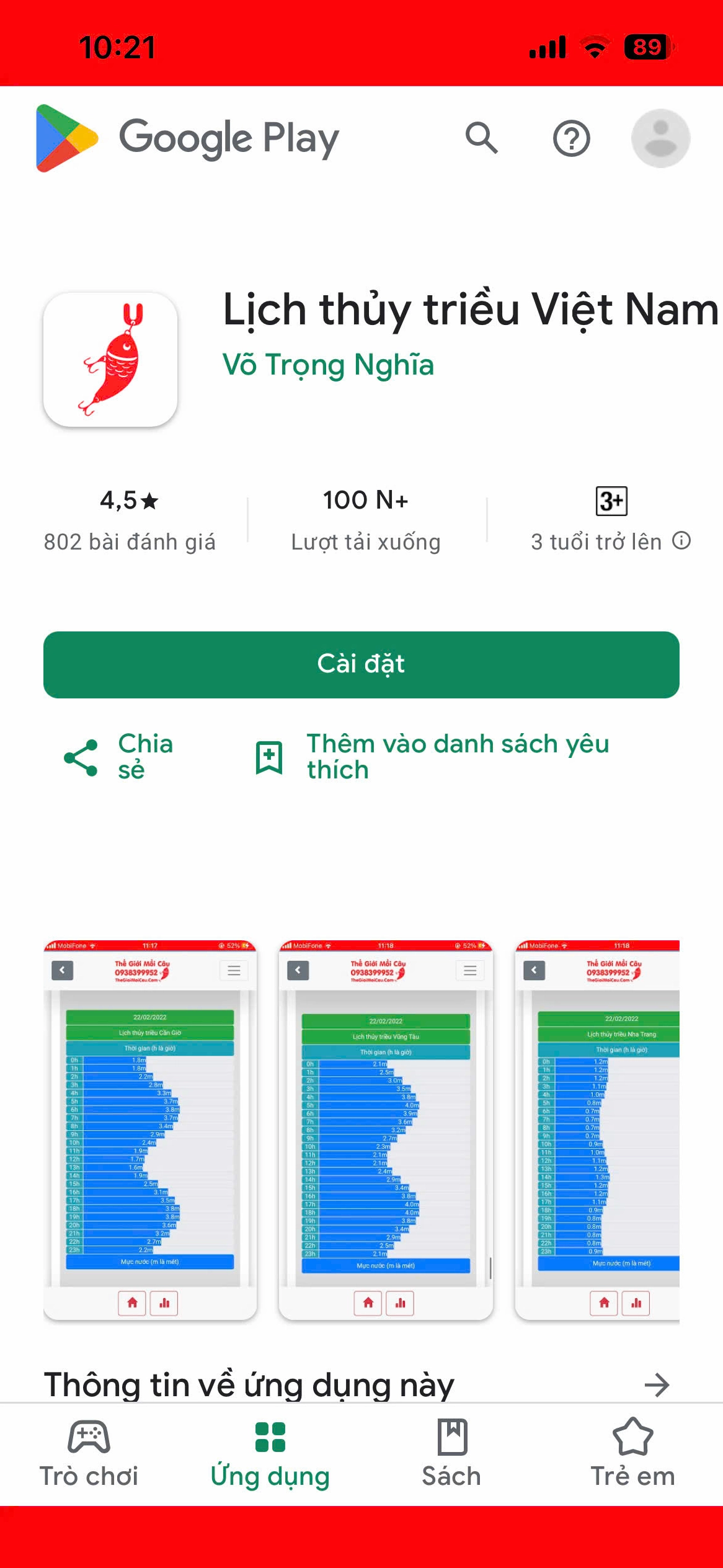 Ứng dụng lịch thủy triều Việt Nam phổ biến